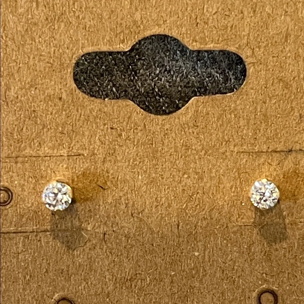 14k Gold 3mm CZ Earrings - Picture 3 of 9